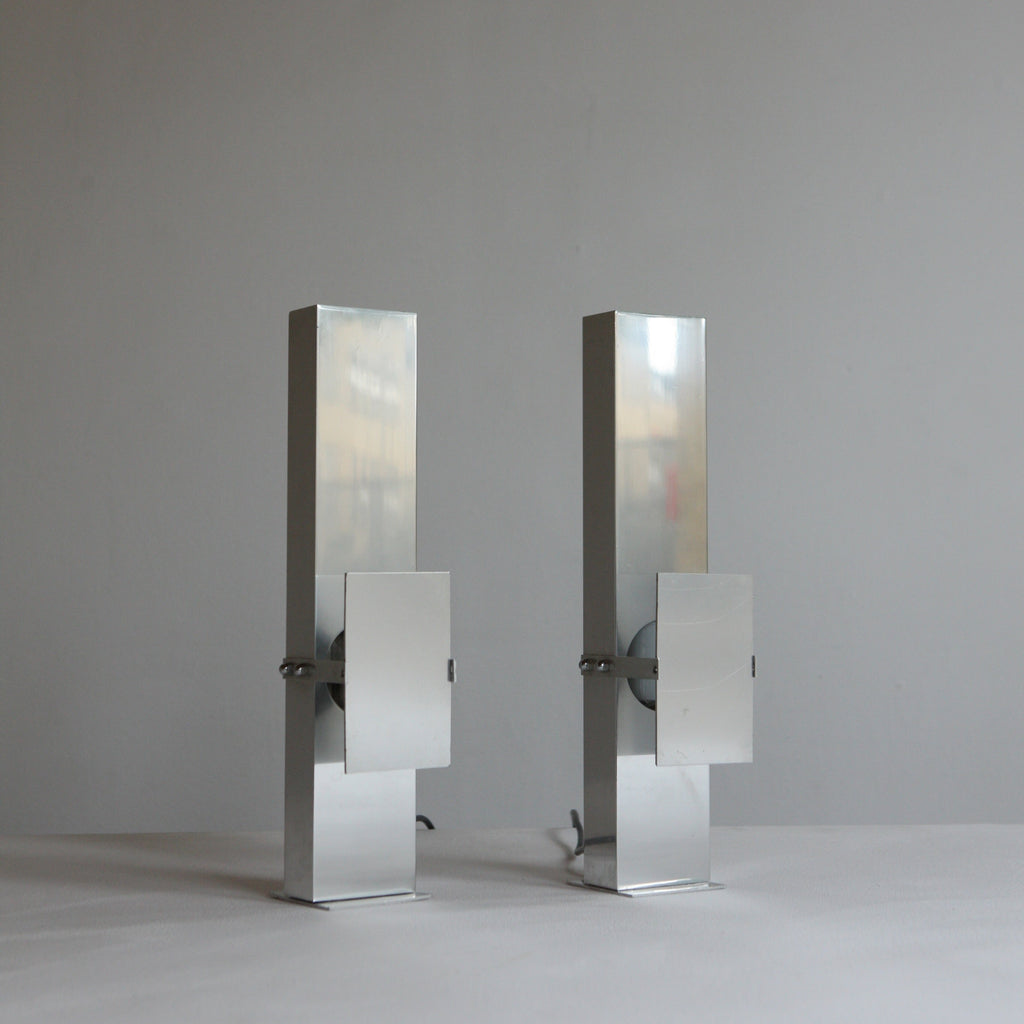 Pair of Polished Aluminium Table Lamps