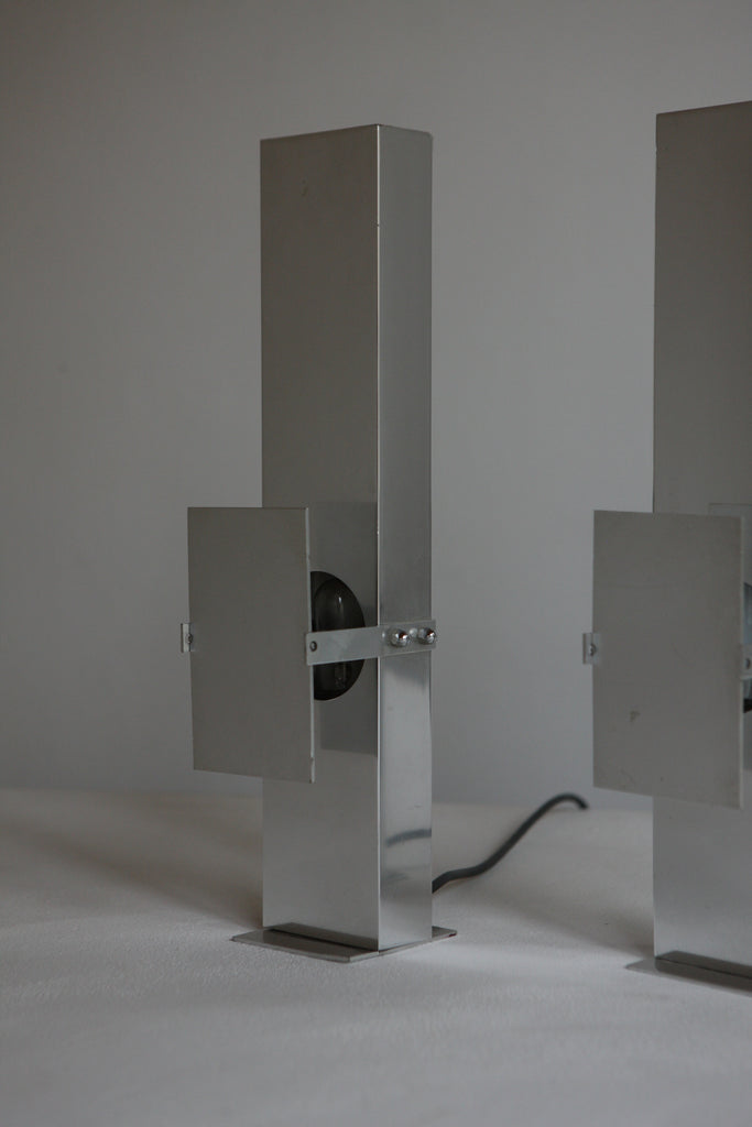 Pair of Polished Aluminium Table Lamps