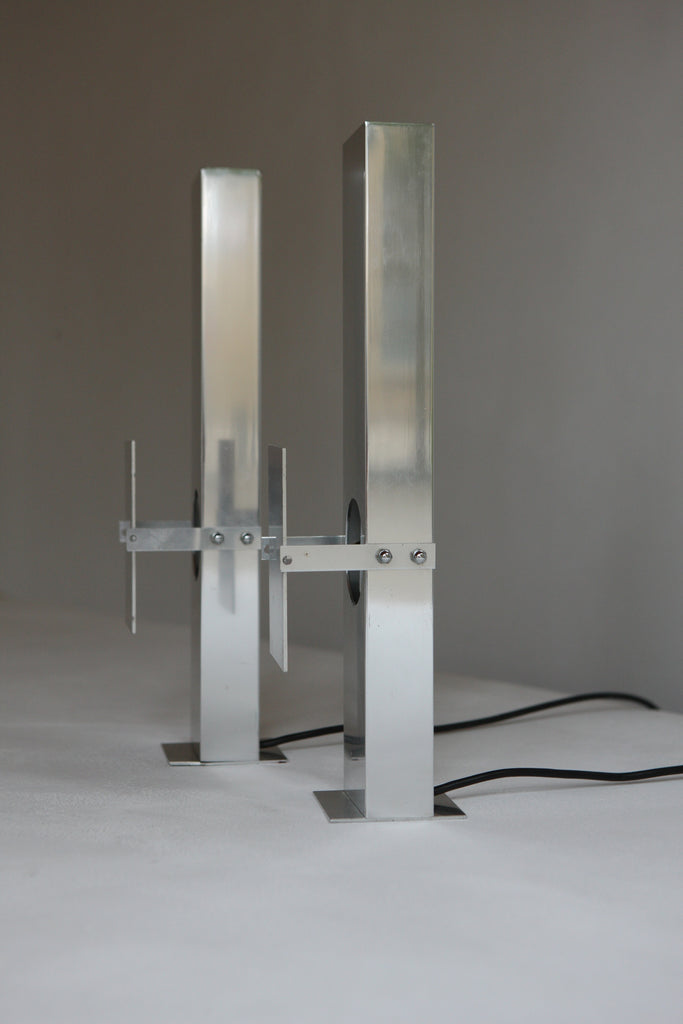Pair of Polished Aluminium Table Lamps