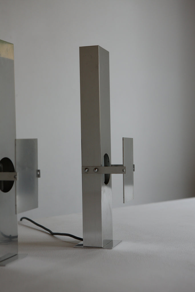 Pair of Polished Aluminium Table Lamps