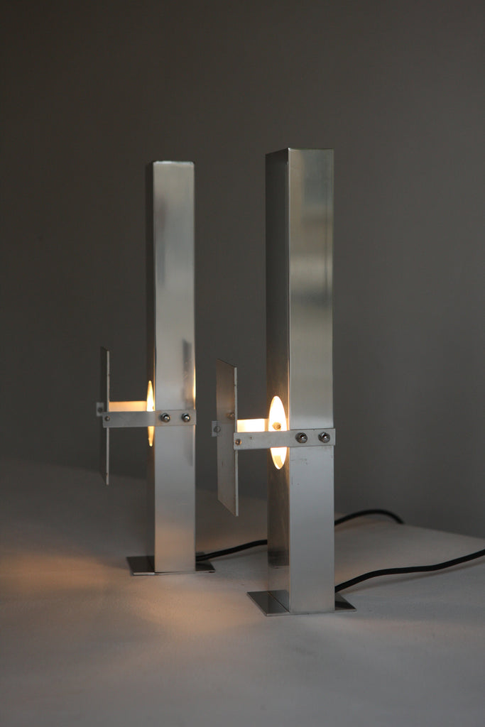 Pair of Polished Aluminium Table Lamps