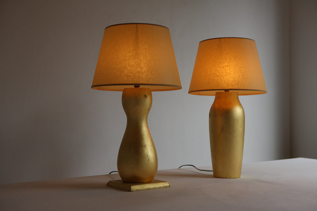 Pair of Turned Gilt Table Lamps