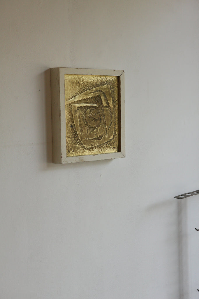 Framed Brutalist Brass Relief, S. Kiss