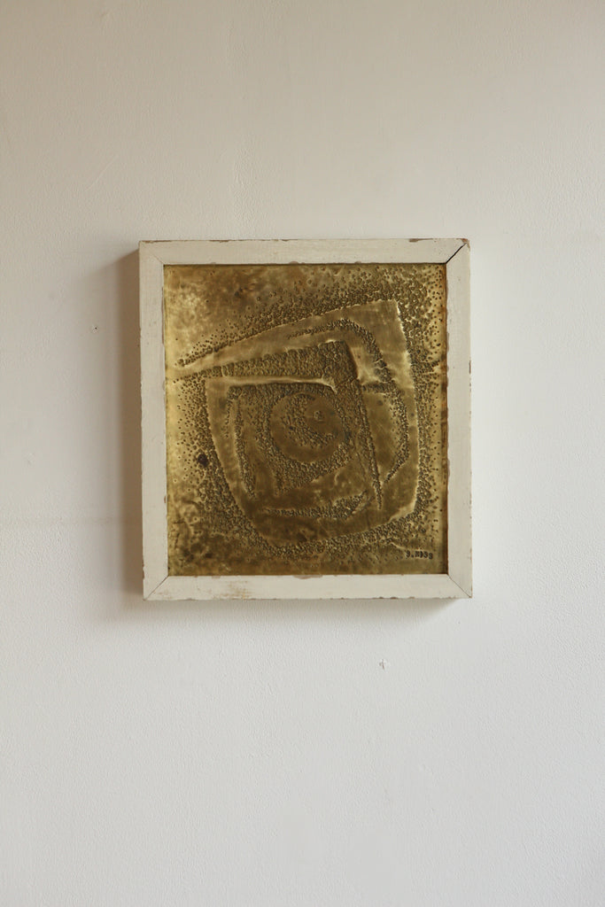Framed Brutalist Brass Relief, S. Kiss