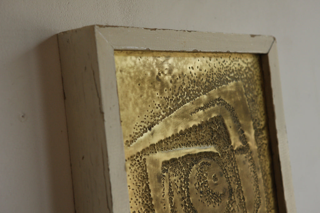Framed Brutalist Brass Relief, S. Kiss