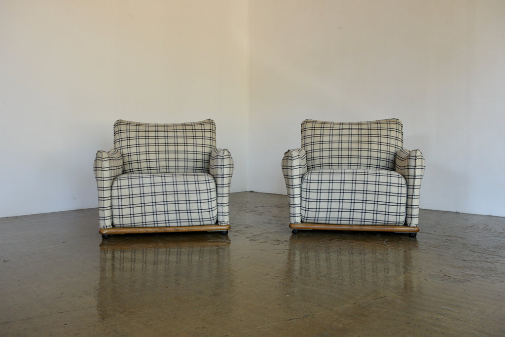 Pair of 1970's Saporiti Chequed Italian Lounge Chairs