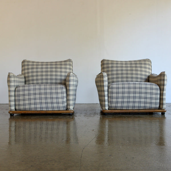 Pair of 1970's Saporiti Chequed Italian Lounge Chairs