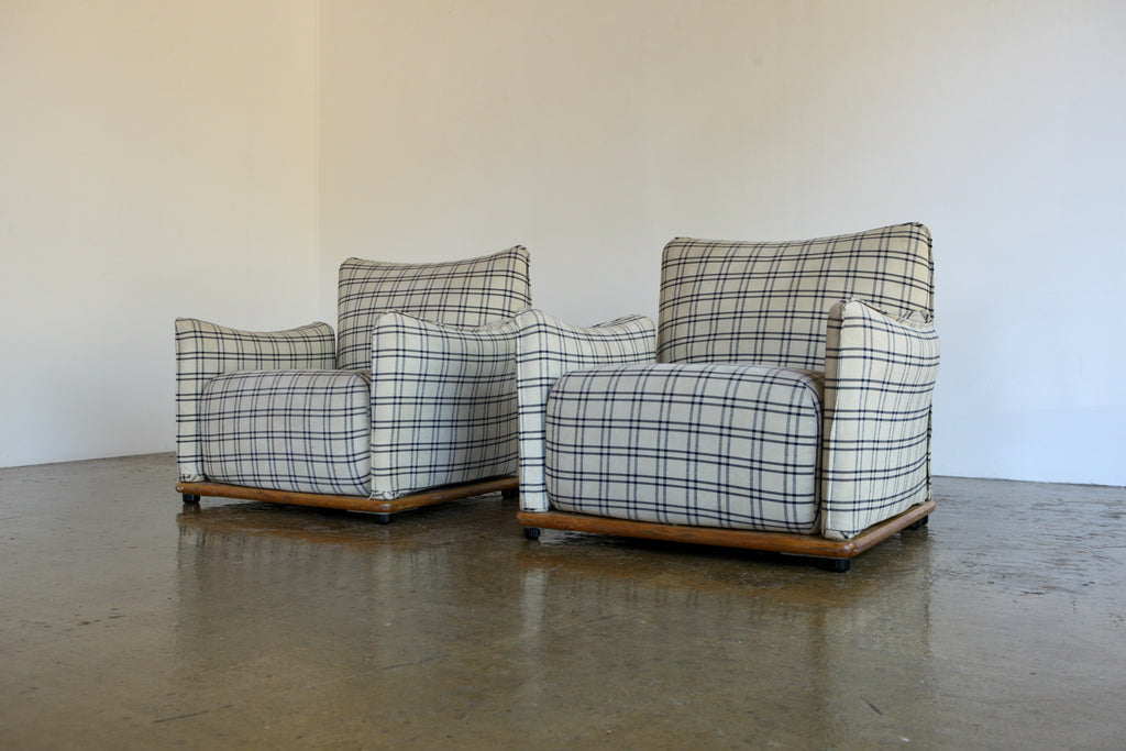 Pair of 1970's Saporiti Chequed Italian Lounge Chairs