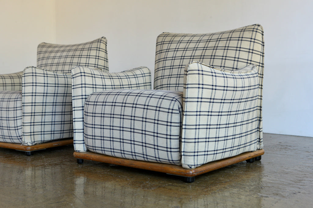 Pair of 1970's Saporiti Chequed Italian Lounge Chairs