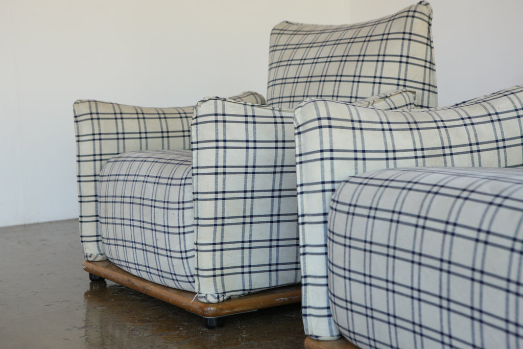 Pair of 1970's Saporiti Chequed Italian Lounge Chairs