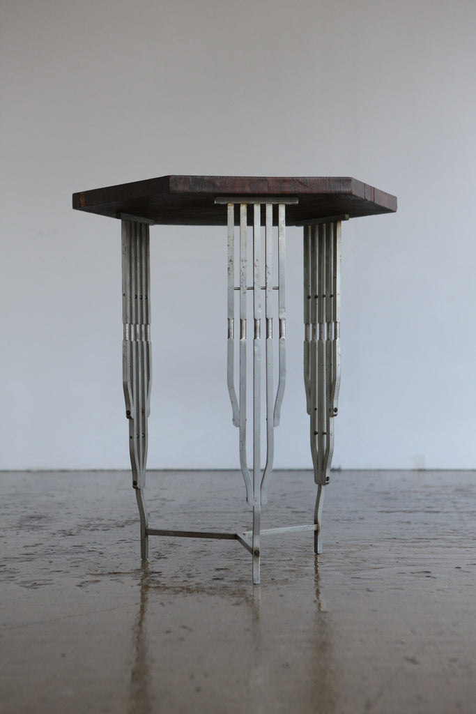 1930's Walnut and Metal Side Table