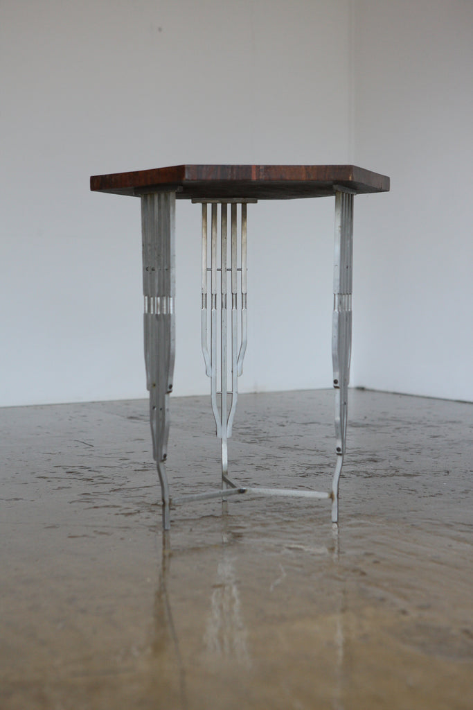 1930's Walnut and Metal Side Table