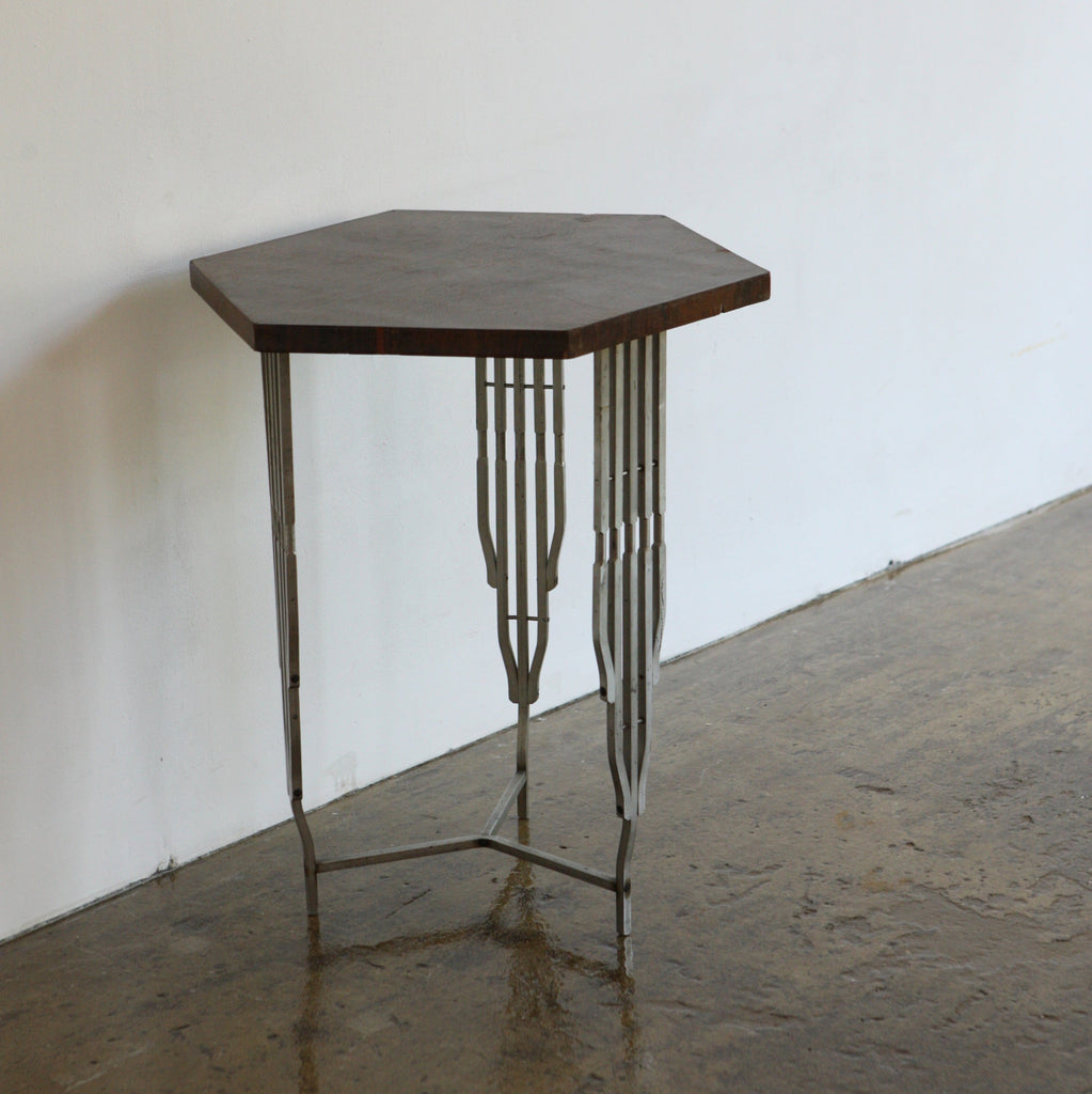 1930's Walnut and Metal Side Table