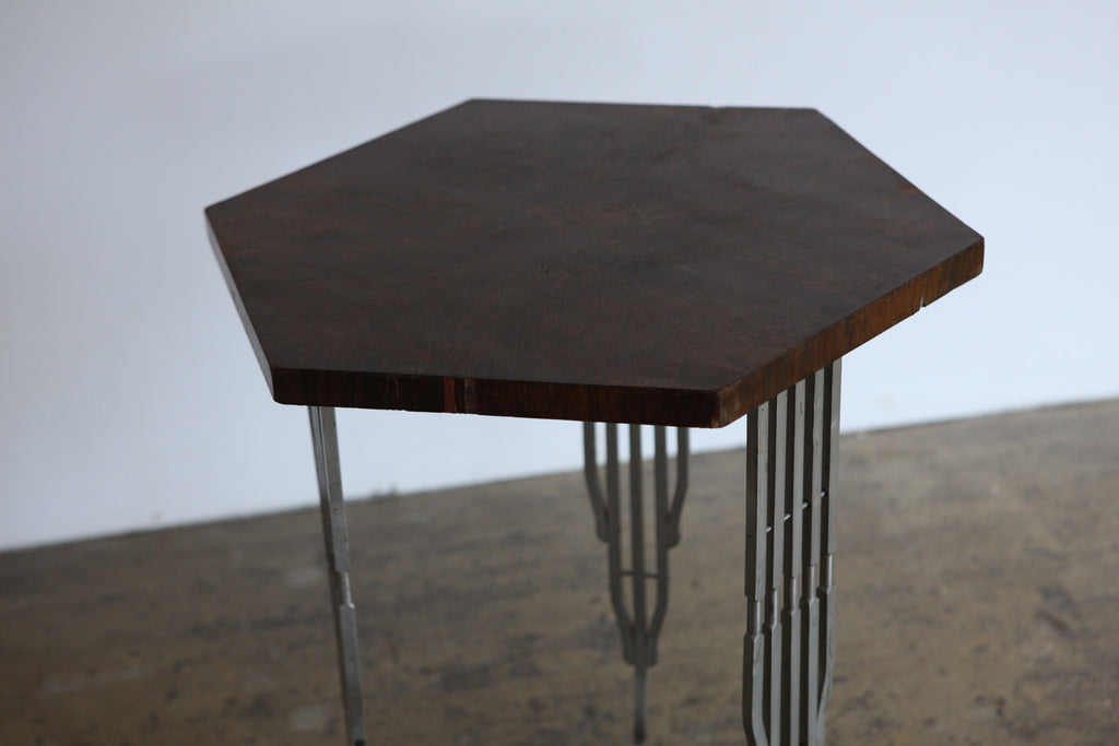 1930's Walnut and Metal Side Table