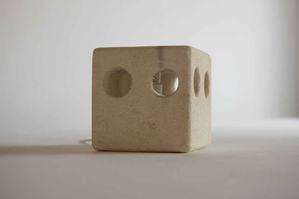 Carved Stone Brutalist Table Lamp