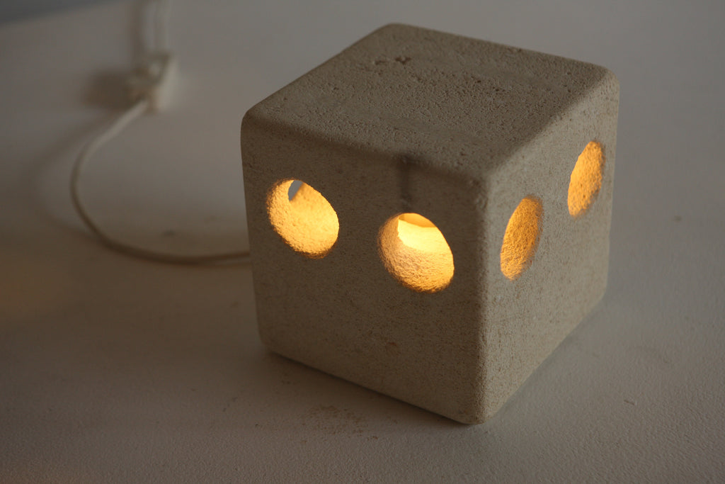 Carved Stone Brutalist Table Lamp