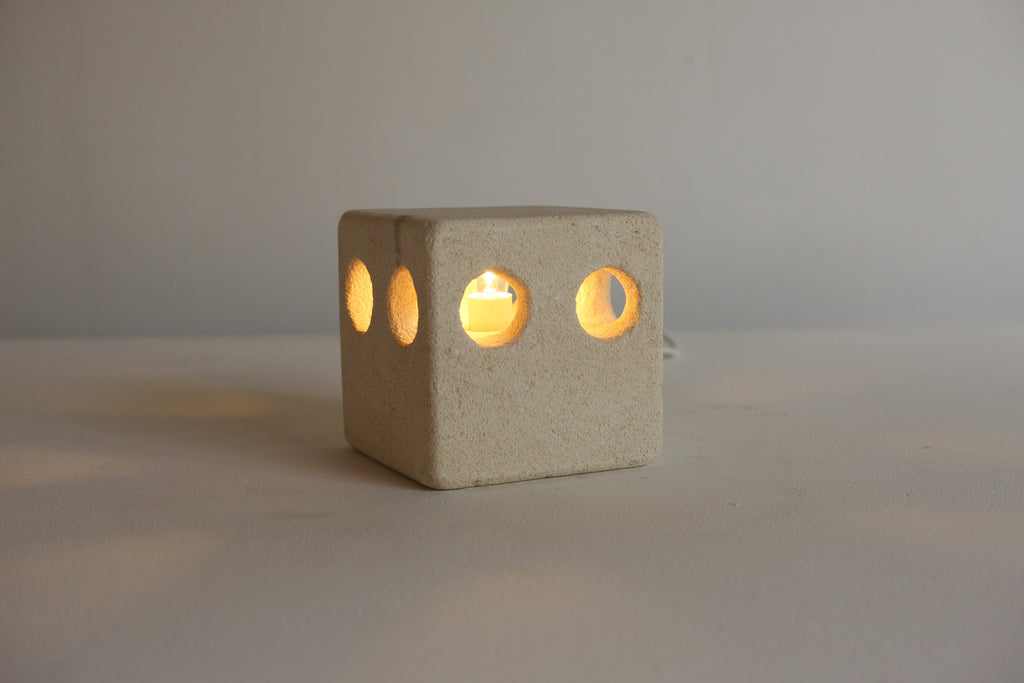 Carved Stone Brutalist Table Lamp