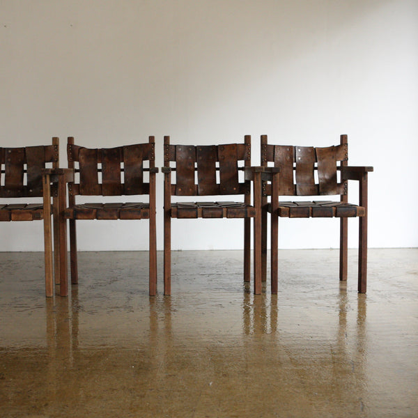 Set of 4 1960's Woven Leather Chairs