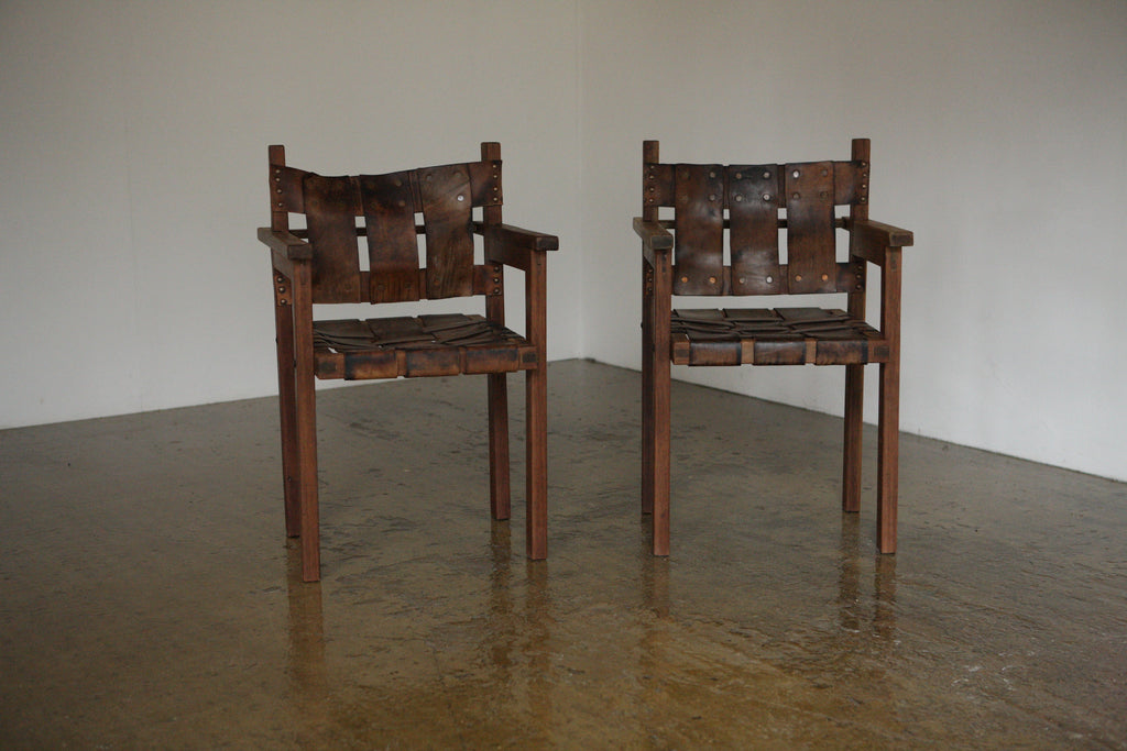 Set of 4 1960's Woven Leather Chairs
