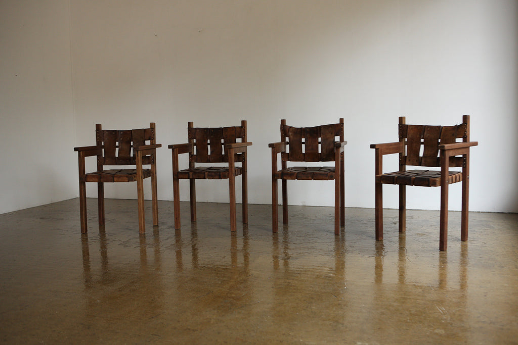 Set of 4 1960's Woven Leather Chairs