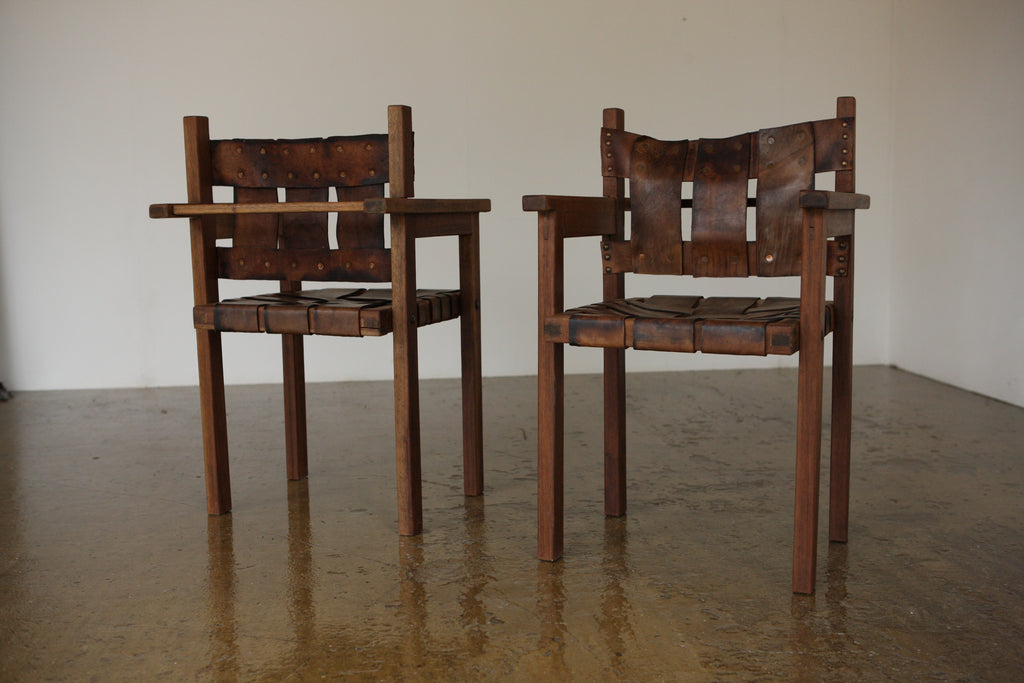 Set of 4 1960's Woven Leather Chairs