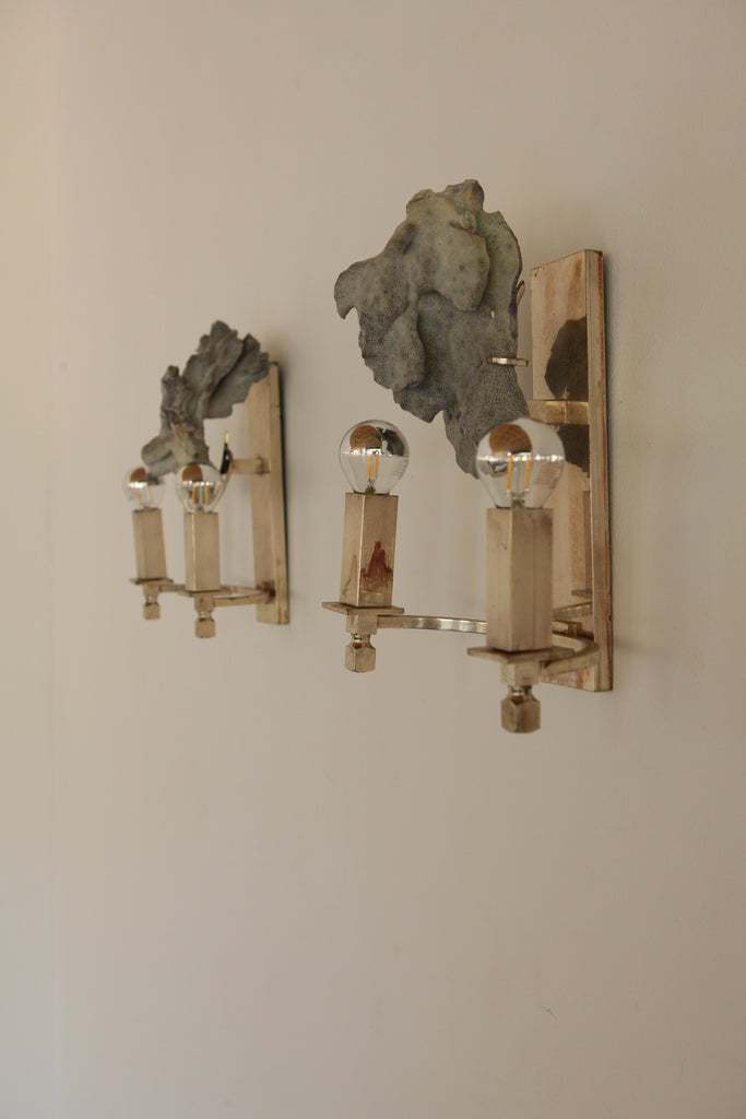 Pair of Coral Adorned Wall Lights