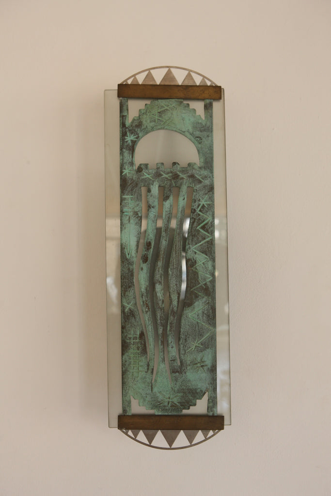 Pair of Verdigris and Glass Sconces