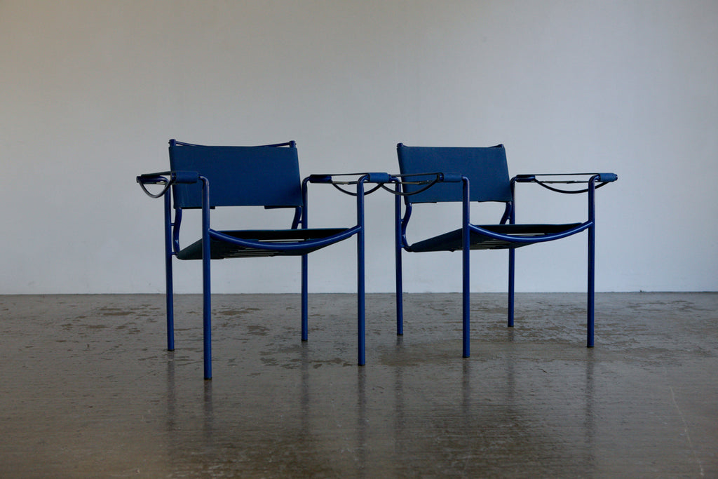 Pair of Blue Spaghetti chairs by Giandomenico Belotti for Alias
