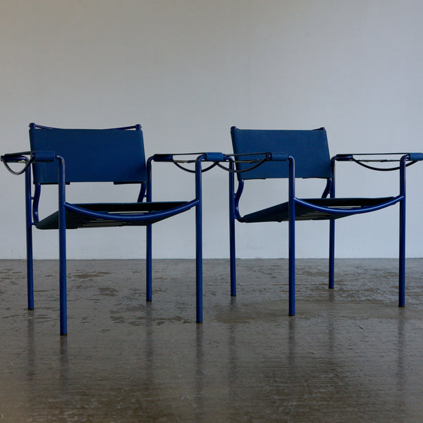 Pair of Blue Spaghetti chairs by Giandomenico Belotti for Alias