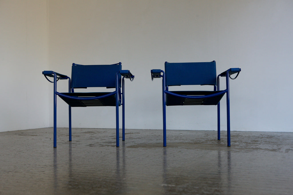 Pair of Blue Spaghetti chairs by Giandomenico Belotti for Alias