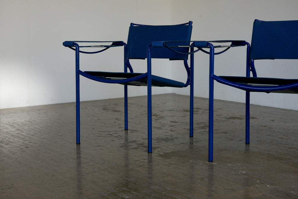 Pair of Blue Spaghetti chairs by Giandomenico Belotti for Alias