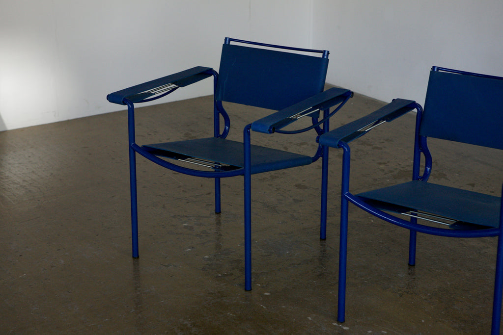 Pair of Blue Spaghetti chairs by Giandomenico Belotti for Alias
