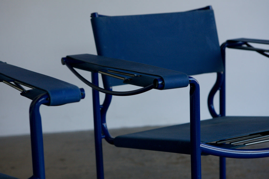 Pair of Blue Spaghetti chairs by Giandomenico Belotti for Alias