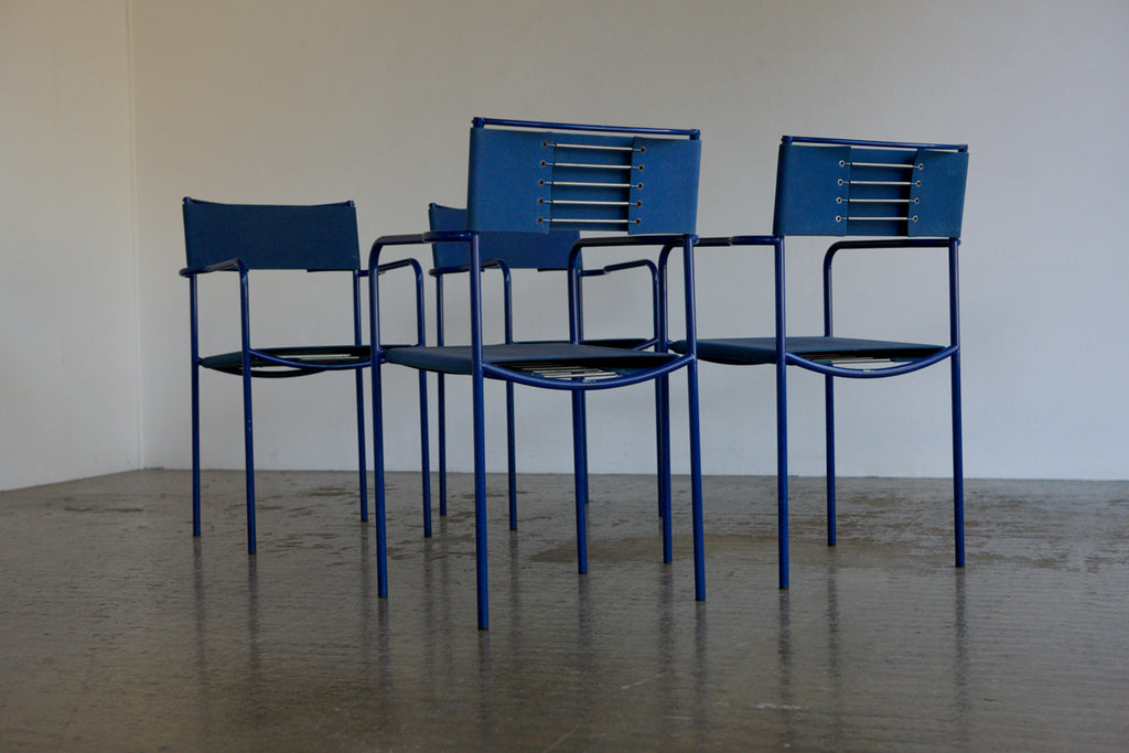 Set of 4 Blue Spaghetti dining chairs by Giandomenico Belotti for Alias