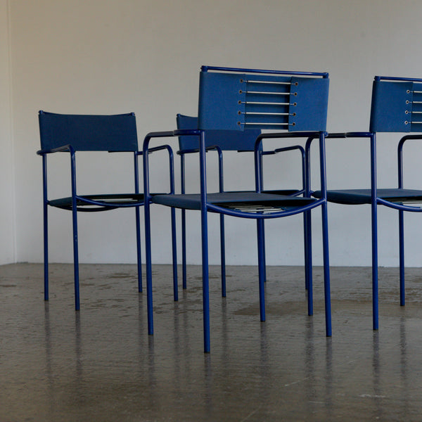 Set of 4 Blue Spaghetti dining chairs by Giandomenico Belotti for Alias