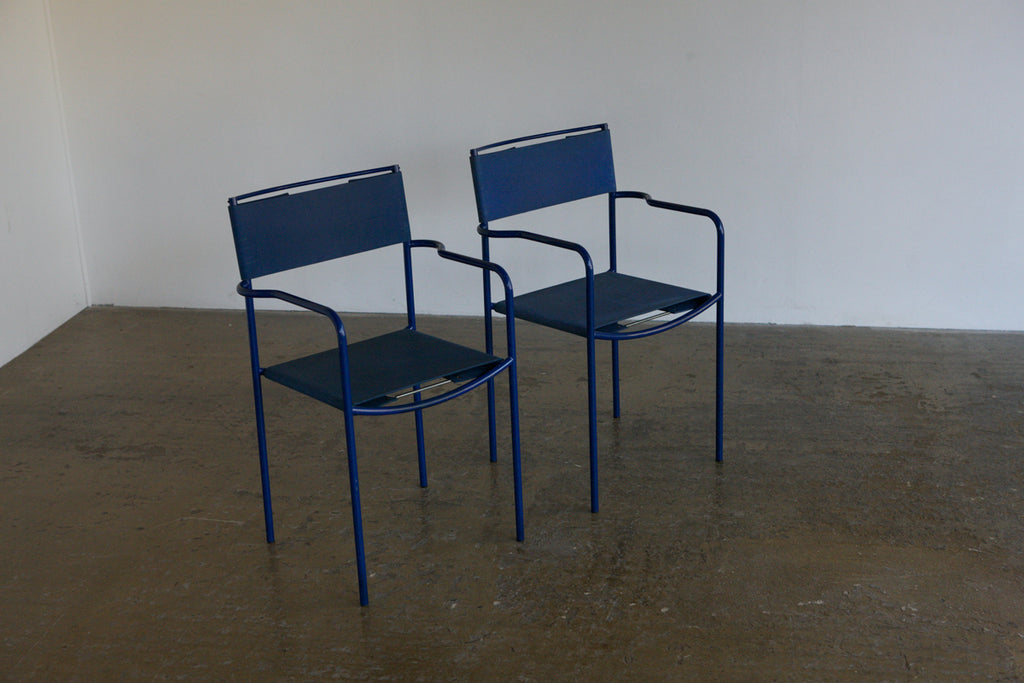 Set of 4 Blue Spaghetti dining chairs by Giandomenico Belotti for Alias