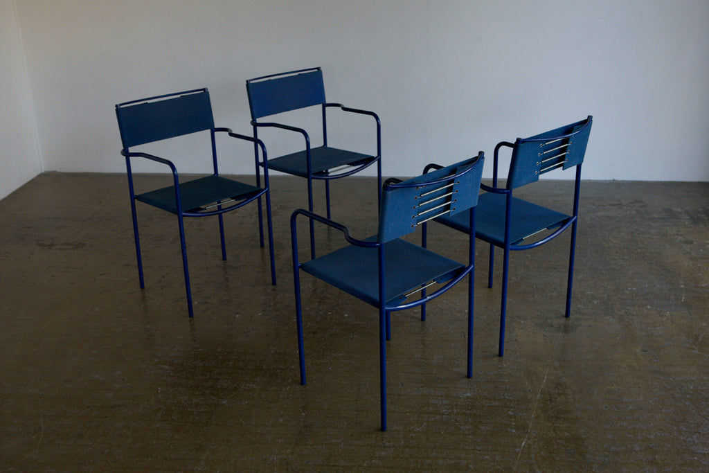 Set of 4 Blue Spaghetti dining chairs by Giandomenico Belotti for Alias