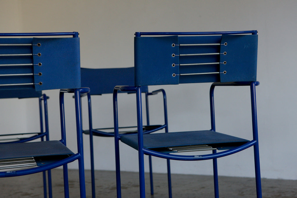 Set of 4 Blue Spaghetti dining chairs by Giandomenico Belotti for Alias
