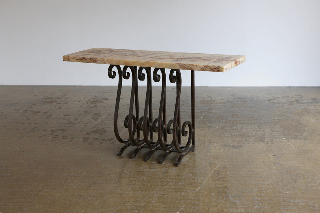 Scrolled Iron and Marble Console