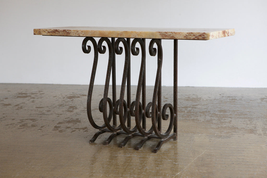 Scrolled Iron and Marble Console