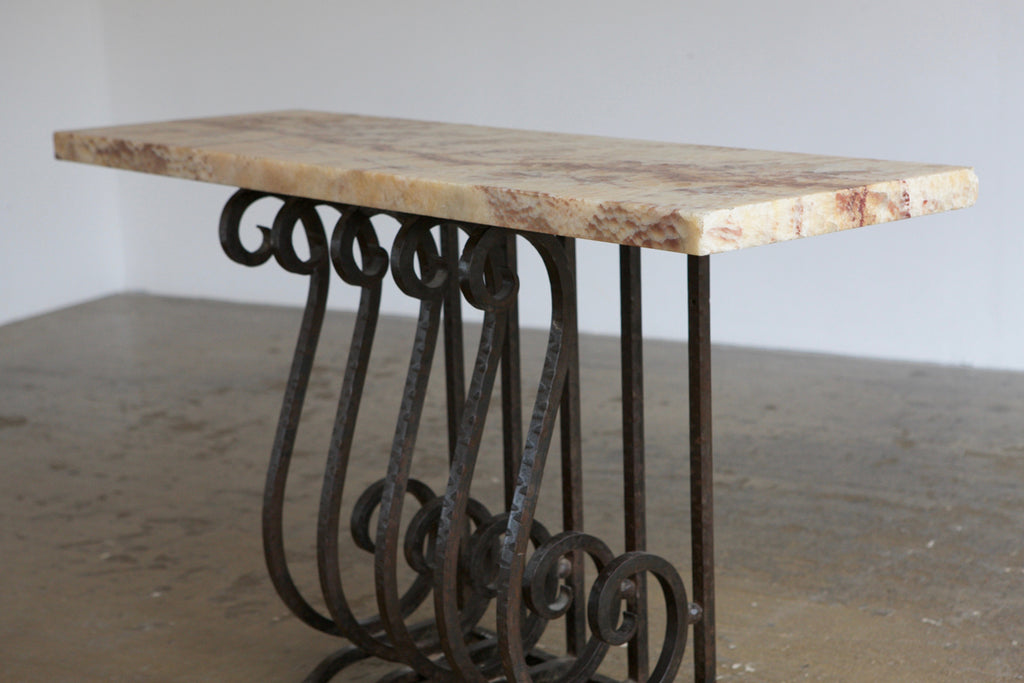 Scrolled Iron and Marble Console