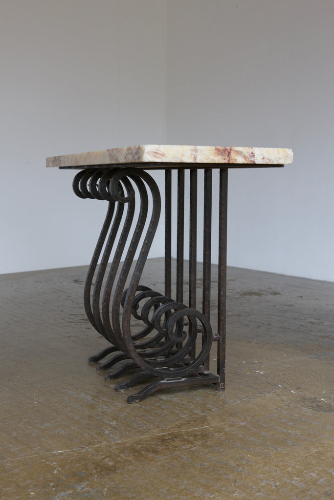 Scrolled Iron and Marble Console