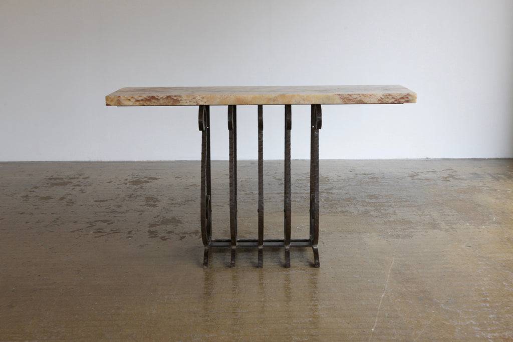 Scrolled Iron and Marble Console