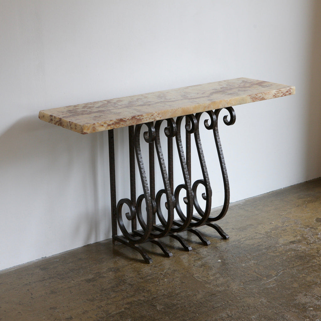 Scrolled Iron and Marble Console