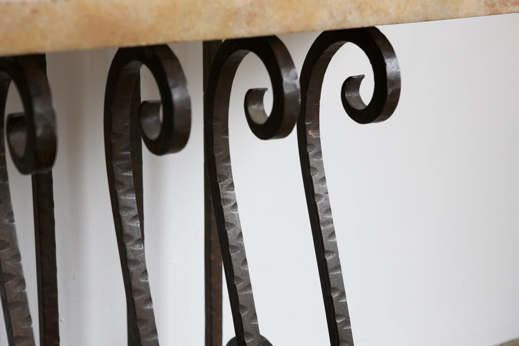 Scrolled Iron and Marble Console