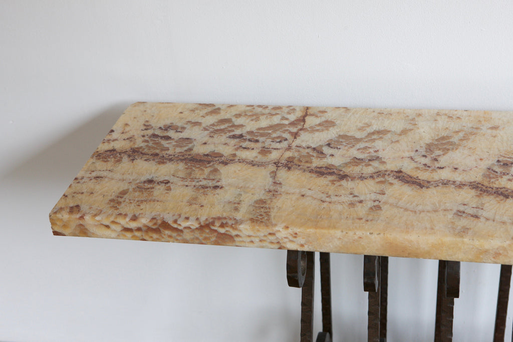 Scrolled Iron and Marble Console