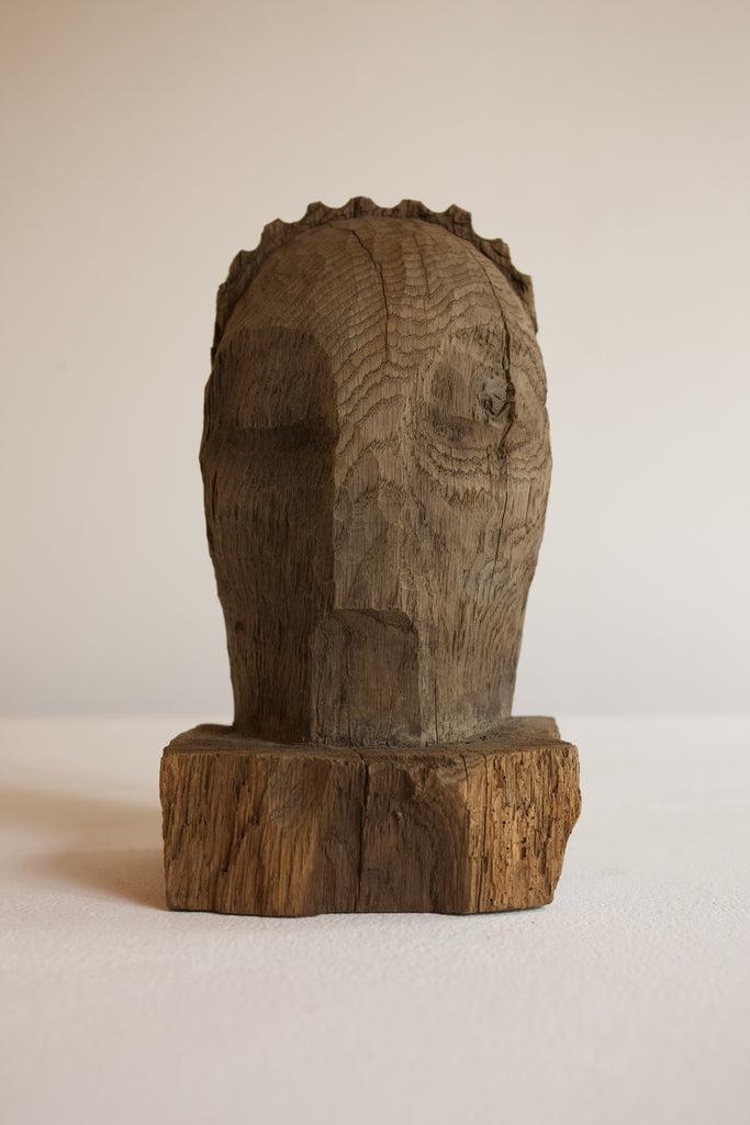 Brutalist Carved Wooden Head