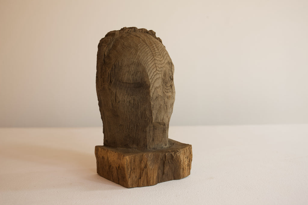 Brutalist Carved Wooden Head