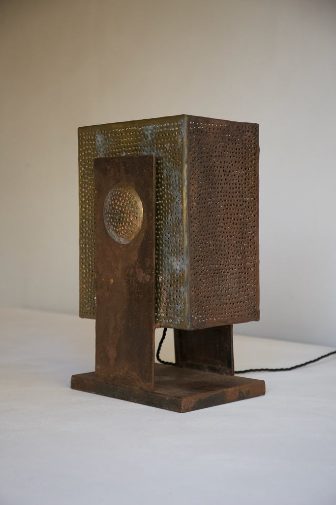 Brutalist Pierced Metal Table Lamp