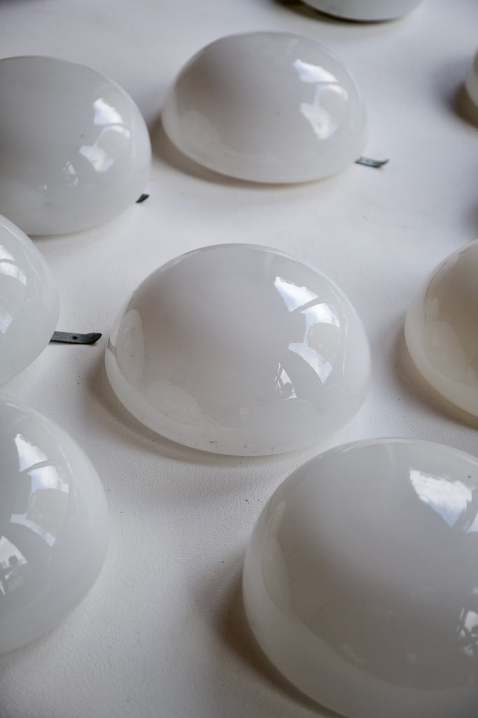 1960's Salvaged White Glass Wall Lights